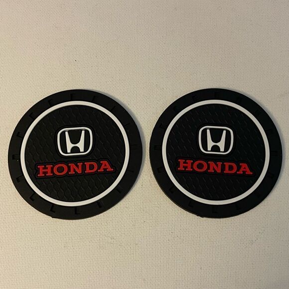 Honda logo car cup Coasters in black, white and red Set of 2 NWT - Picture 1 of 4